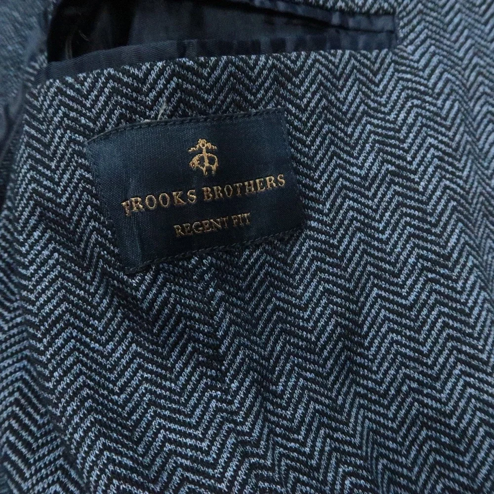 Brooks Brothers Blazer Mens 40S Blue Herringbone Regent Fit Linen Blend Stretch